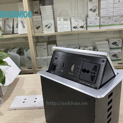 Ổ điện âm bàn làm việc, bàn văn phòng Sinoamigo STS-900T, tích hợp điện, lan, HDMI, audio, USB 5V-2.1A - Hàng chính hãng