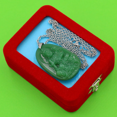 Dây chuyền mặt Phổ Hiền Bồ Tát - thạch anh xanh 5cm DITTXN2 - dây inox - kèm hộp nhung - tuổi Thìn, Tỵ