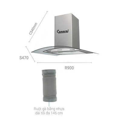 Máy hút mùi kính cong Canaval CA8790S - Hàng nhập khẩu