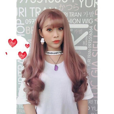 Tóc giả cao cấp hồng khói dài- tặng lứoi chùm tóc- hình thật