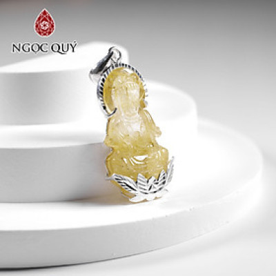Mặt dây chuyền Phật Bà thạch anh tóc vàng bọc bạc mệnh thủy, kim - Ngọc Quý Gemstones