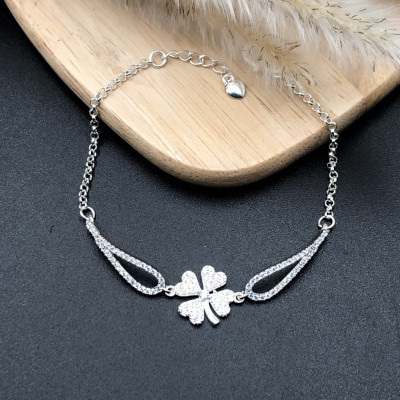 Lắc Tay  Nữ Bạc 925 Cỏ 4 Lá May Mắn Đính Đá BẠC HIỂU MINH LTU604