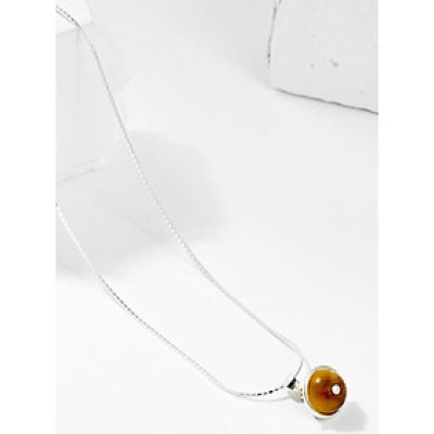 Mặt Dây Chuyền Phong Thủy Đá Mắt Hổ Vàng Tâm 1 Hạt Tặng Dây Chuyền Bạc (8mm) Mệnh Thổ, Kim  Ngọc Quý Gemstones