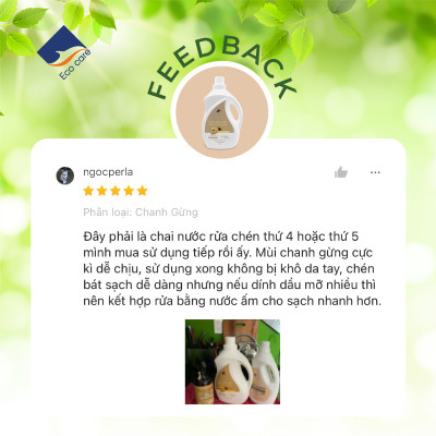 Nước rửa chén hữu cơ Bồ hòn Ecocare tinh dầu Chanh Gừng 2000ml 