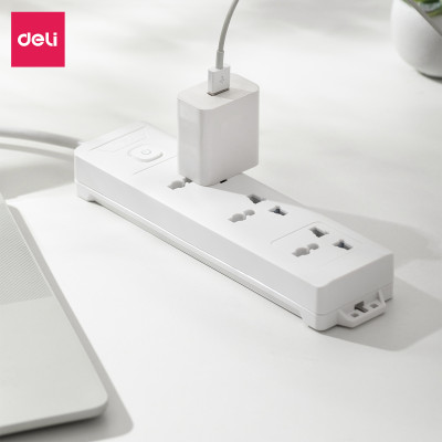 Ổ Cắm Điện Đa Năng Kèm Cổng USB Có Công Tắc Tải 2500W Nắp Chống Giật Chống Cháy Chất Lượng Cao Deli - Dây 2M/3M/5M - ET401 411