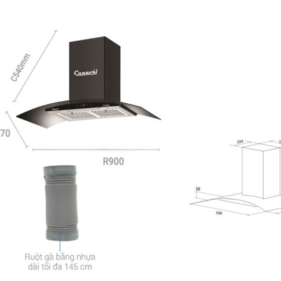 Máy hút mùi kính cong Canaval CA8890S - Hàng nhập khẩu