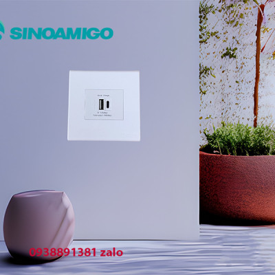 Sinoamigo P21-QC1: Ổ Cắm Sạc USB type  Âm Tường - Tích hợp 1 cổng USB type C, 1 cổng USb type A. Sạc nhanh 18W- Đa Năng và Tiện Lợi