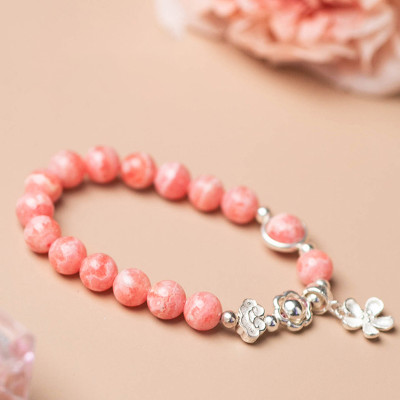 Vòng tay đá Rhodochrosite phối charm hoa mệnh hỏa, thổ - Ngọc Quý Gemstones