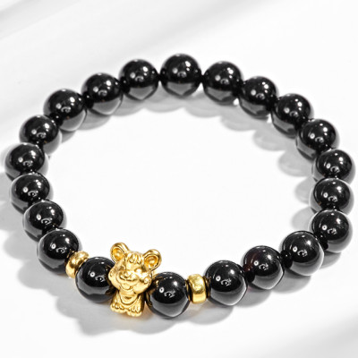 Vòng Tay Đá Thiên Thạch Charm Tuổi Tý Bạc Mạ Vàng 24K Ngọc Quý Gemstones