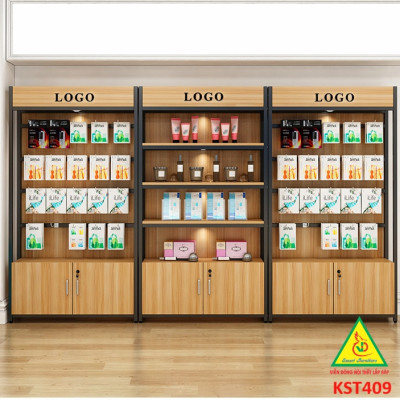 Kệ trưng bày sản phẩm, hàng hóa , kệ trang trí khung sắt mặt gỗ KST409 - Nội thất lắp ráp Viễn Đông Adv