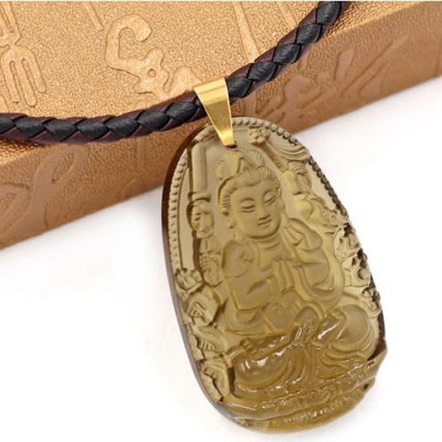 Dây chuyền mặt phật Thiên Thủ Thiên Nhãn thạch anh khói 5cm + dây da - phật bản mệnh tuổi Tý