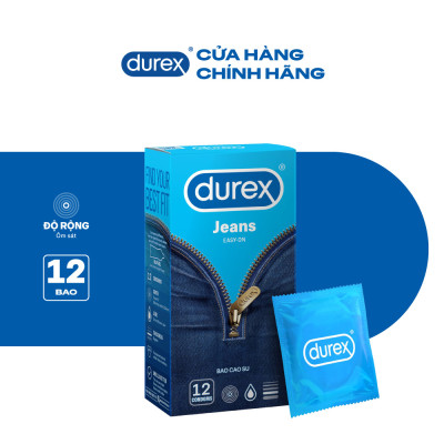 [MỚI] Bao cao su Durex Jeans cơ bản, bôi trơn, size 52.5mm, hộp 12 bao