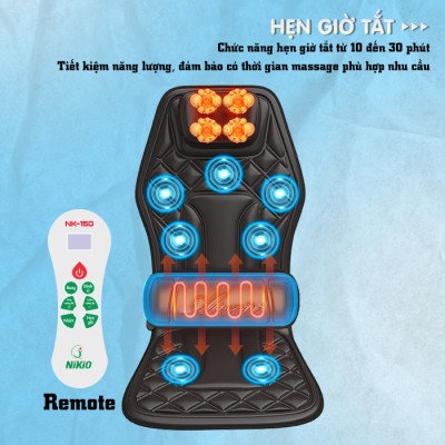 Nệm (đệm) massage ô tô cao cấp Nikio NK-150 - Con lăn 3D xoa bóp cổ vai gáy, kết hợp nhiệt nóng sưởi ấm lưng, cổ và rung toàn thân tạo cảm giác thư giản, túi khí nâng đỡ cột sống lưng