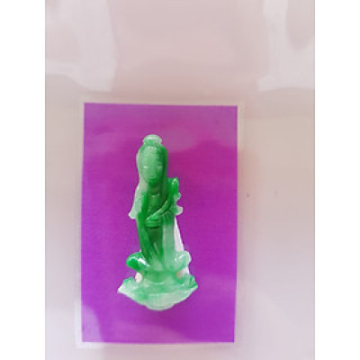 Mặt dây chuyền Nữ Phật Quan Âm Mới Sịn Đứng Đài Sen Đá cẩm thạch tự nhiên đẹp Size Cao 37mm x ngang 16mm x dầy 4mm Màu Xanh Lý đậm lam trắng đài sen nữ Bọc Vàng đeo đẹp ạ