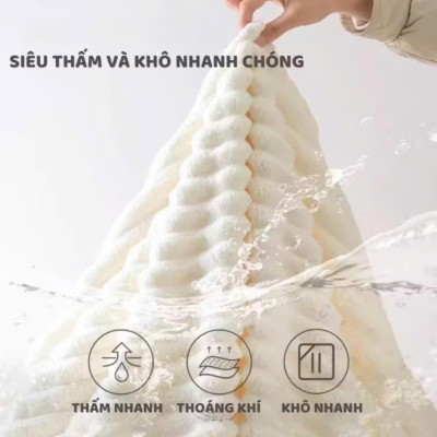 Khăn Quấn Khô Tóc Dệt Sóng Siêu Thấm Hút, Khăn Bông Ủ Quấn Tóc Nhanh Khô Hàng Nội Địa Trung 