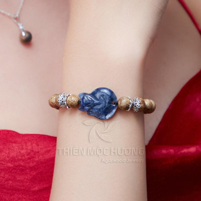 Vòng tay trầm hương tự nhiên Hồ Ly đá phong thủy - Thiên Mộc Hương - Trầm Tốc Lào - May mắn tình duyên - Hạnh phúc