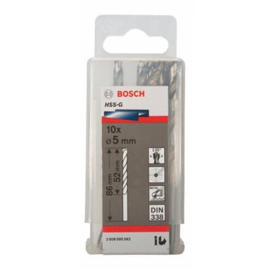 MŨI KHOAN SẮT BOSCH HSS-G 5MM (HỘP 10 MŨI) - Hàng chính hãng