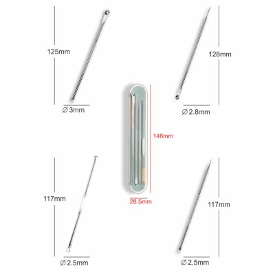 Dụng Cụ Lấy Mụn / Bộ 4 Cây Lấy Mụn 8 Đầu Kèm Hộp Tiện Lợi