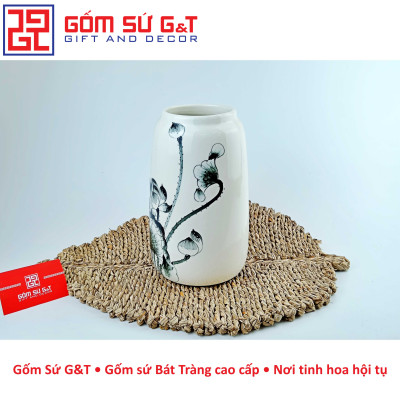 Lọ hoa dáng đu đủ vẽ sen tràm Gốm Sứ G&T