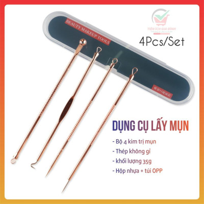 Dụng Cụ Lấy Mụn / Bộ 4 Cây Lấy Mụn 8 Đầu Kèm Hộp Tiện Lợi