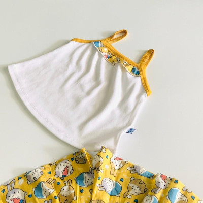 Bộ quần áo ngắn bé gái Áo dây trắng - Quần váy họa tiết thỏ vàng - AICDBGBGVA2N - AIN Closet