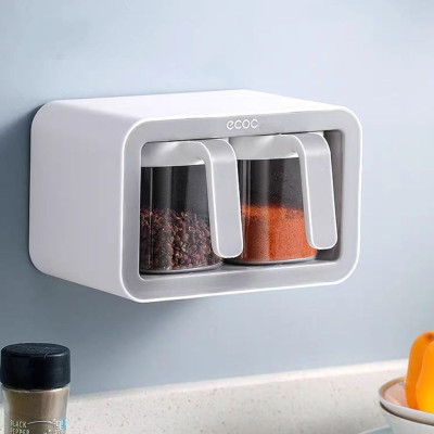 ( hàng cao cấp ) kệ hộp gia vị 3N & 2N -  hộp đựng gia vị thông minh kèm thìa bằng nhựa ABS gắn tường không cần khoan đục