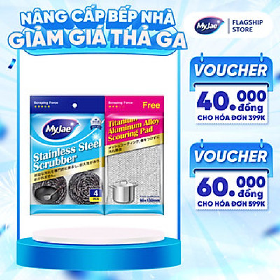 SET 4 Miếng Búi Sắt Cọ Xoong Nồi KÈM Miếng Chà Nồi Đa Năng MyJae
