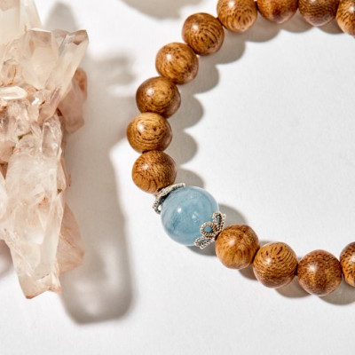 Vòng Tay Trầm Hương Mix Đá Phong Thuỷ Mệnh Thuỷ Charm Bạc 925 Thuỷ Mệnh Thuỷ