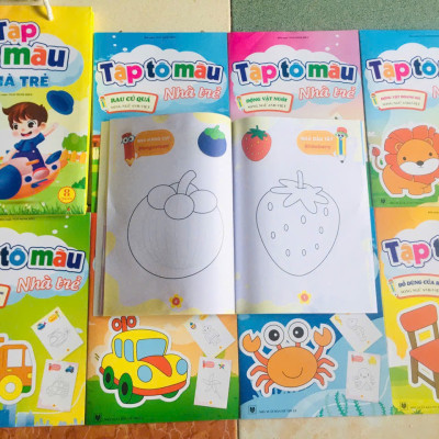Sách- Combo Túi 8 cuốn Tập Tô màu Nhà Trẻ dành cho bé mầm non (Song ngữ Việt Anh)