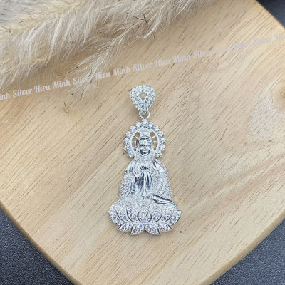Mặt Dây Chuyền Nam Nữ Bạc Ta Hình Phật Bà Quan Thế Âm Bồ Tát Đính Đá Nhân Tạo Cao Cấp Chính Hãng Bạc Hiểu Minh MDN485