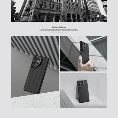 Ốp Lưng Cho Samsung S25 Ultra hiệu Nillkin Carbon Aramid Chống Sốc Hỗ Trợ Sạc Không Dây Magnetic, Tích Hợp Giá Đỡ - hàng chính hãng