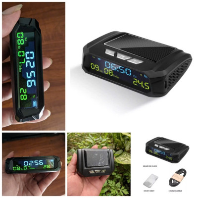 Đồng Hồ Gắn Ô Tô 3in1 Năng Lượng Mặt Trời Mẫu Mới: Báo Giờ, Ngày Tháng, Nhiệt Độ - Màn Hình LED Đa Năng Cực Tiện