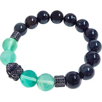 Vòng Tay Laliz Mệnh Thủy Mộc Đá Mã Nảo Đen Mix Đá Flourite + Charm Hợp Kim Mặt
