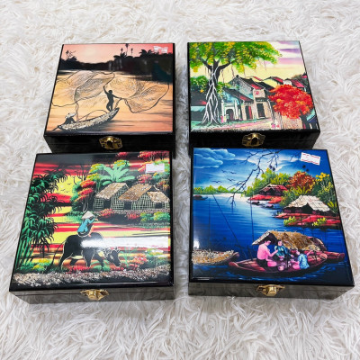 Hộp Trang Sức sơn mài cao cấp vuông 16x16 đựng đồ trang sức, vật dụng nhỏ xinh phòng ngủ, trang trí, quà tặng ý nghĩa