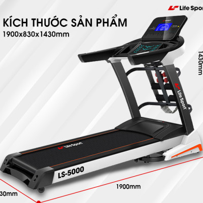 Máy Chạy Bộ Lifesport LS-5000,Máy Chạy Bộ Hiển Thị Nhịp Tim Lượng Calo Và Tốc Độ Và Quãng Đường Chạy, Vùng Chạy Rộng