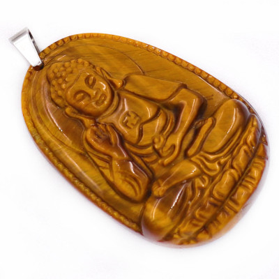 [Tuổi Tuất, Hợi] Mặt Dây Chuyền Phật A Di Đà Đá Mắt Hổ Size Nhỏ 3.6cm & Size Lớn 5cm- Tặng Kèm Móc Inox - Phong Thủy 868 - May Mắn - Bình An