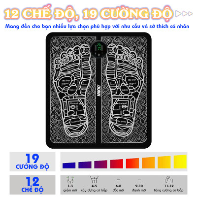 Thảm massage bàn chân xung điện Nikio NK-106 có 12 chế độ, 19 cường độ matxa, thúc đẩy lưu thông máu, giảm tê bì và đau mỏi chân hiệu quả
