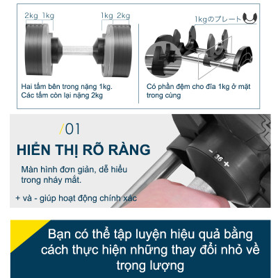 Nuobell flexbell - [All Black] Quả tạ tay điều chỉnh trọng lượng 36kg mỗi lần đổi 2kg 16 cấp độ tạ đòn tập luyện chuyên nghiệp gym