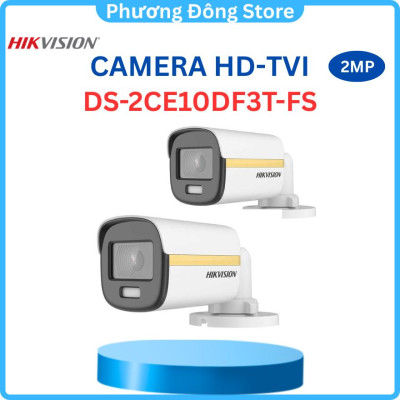 CAMERA HD-TVI ColorVu HIKVISION DS-2CE10DF3T-F 2MP 1080P Vỏ sắt Màu sắc 24/7 - Hàng chính hãng