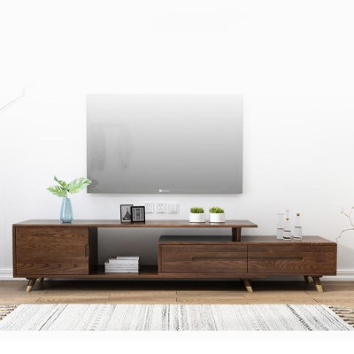 Kệ TV gỗ tự nhiên nguyên khối hình chữ nhật mặt kính 1m5, kệ tivi cao cấp LUX-KTV06