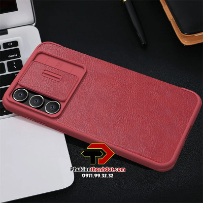 Bao da SamSung Galaxy S23 FE chính hãng Nillkin QIN có ngăn cài thẻ ATM và phần trượt bảo vệ camera sau chắc chắn - Hàng chính hãng