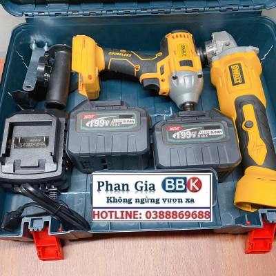 Bộ Combo Máy Siết Bulong Và Máy Mài Pin 199V 2 Pin 15 Cell Lõi Đồng 100% - Động Cơ Không Chổi Than - Bảo Hành 12 Tháng