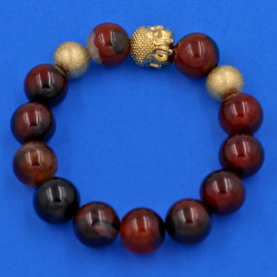 Chuỗi hạt đeo tay Thạch Anh Nâu 14 ly - Vòng tay Phật A Di Đà inox vàng VTANNLVHB14 - Vòng đeo tay size lớn