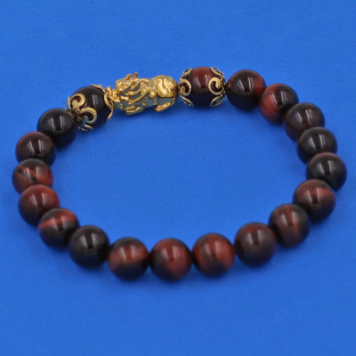 Vòng đeo tay đá Mắt Hổ Đỏ Đen 8 ly - cẩn Tỳ Hưu Phong Thủy inox vàng VMHOETHHKV8 - hợp mệnh Hỏa, mệnh Thổ