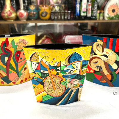 Bình Hoa Sơn Mài Cao Cấp – Dáng Dẹp Nghệ Thuật | Size 25x26x7.5 cm