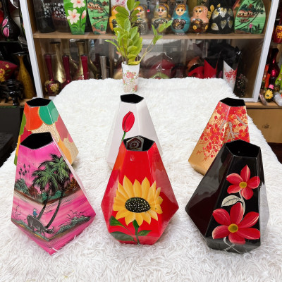 Bình hoa lục giác sơn mài hút tài lộc Thanh Bình Lê cắm hoa, trang trí , quà tặng ý nghĩa