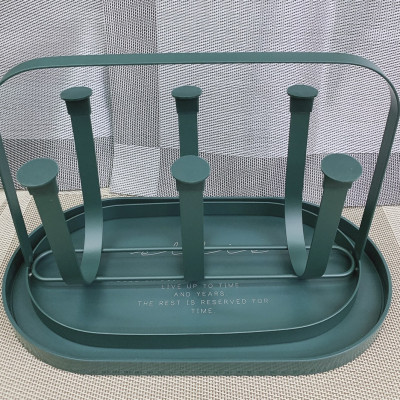 KHAY ÚP LY CỐC KIM LOẠI MÀU XANH CỔ VỊT CÓ ĐĨA HỨNG NƯỚC - ANTH427