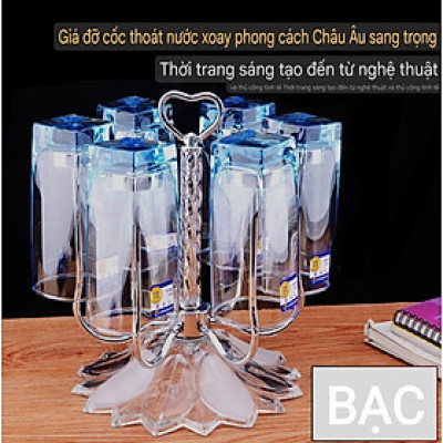 GIÁ ÚP CỐC ĐỂ BÀN INOX CAO CẤP CHÂN PHA LÊ - GIÁ ĐỠ ÚP LY CỐC INOX & THỦY TINH PHA LÊ LUXURY THOÁT NƯỚC XOAY  PHONG CÁCH CHÂU ÂU SANG TRỌNG