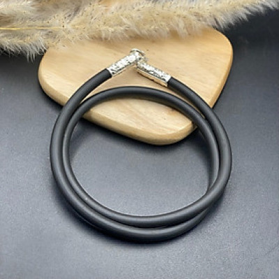 Dây Chuyền Vòng Cổ Nam Cao Su Bọc Bạc 925 Chính Hãng BẠC HIỂU MINH DCS043 