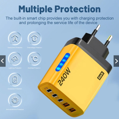 Bộ sạc cao cấp GaN 240W - Sạc siêu nhanh USB 5 cổng PD có đèn LED, Sạc siêu nhanh Type C cho máy tính xách tay, điện thoại và MacBook - miếng lót chuột